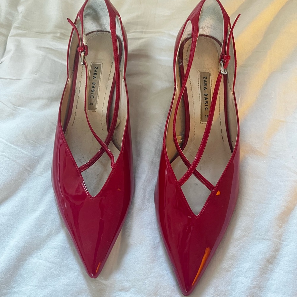 Red Zara Kitten Heel Pumps-Size 39